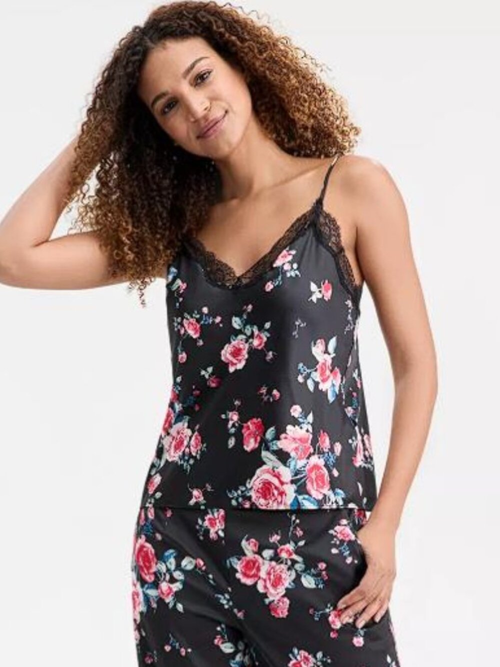 I.N.C. INTERNATIONAL CONCEPTS Women's Stretch Satin Lace-Trim Top Only Size XL